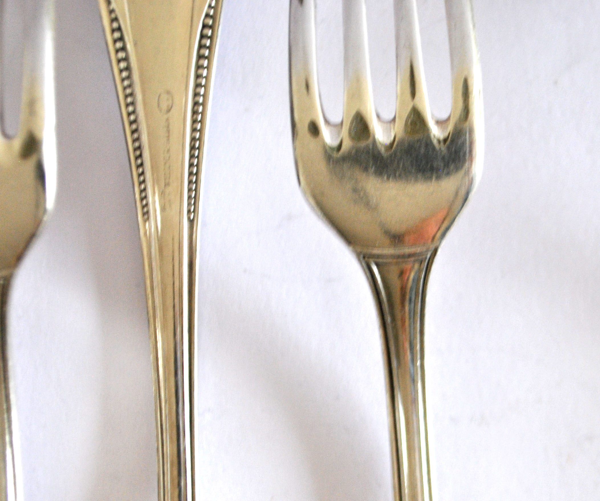 Table cover pearl 6 forks + 6 silver-plated metal spoons German Wellner Silber 21cm