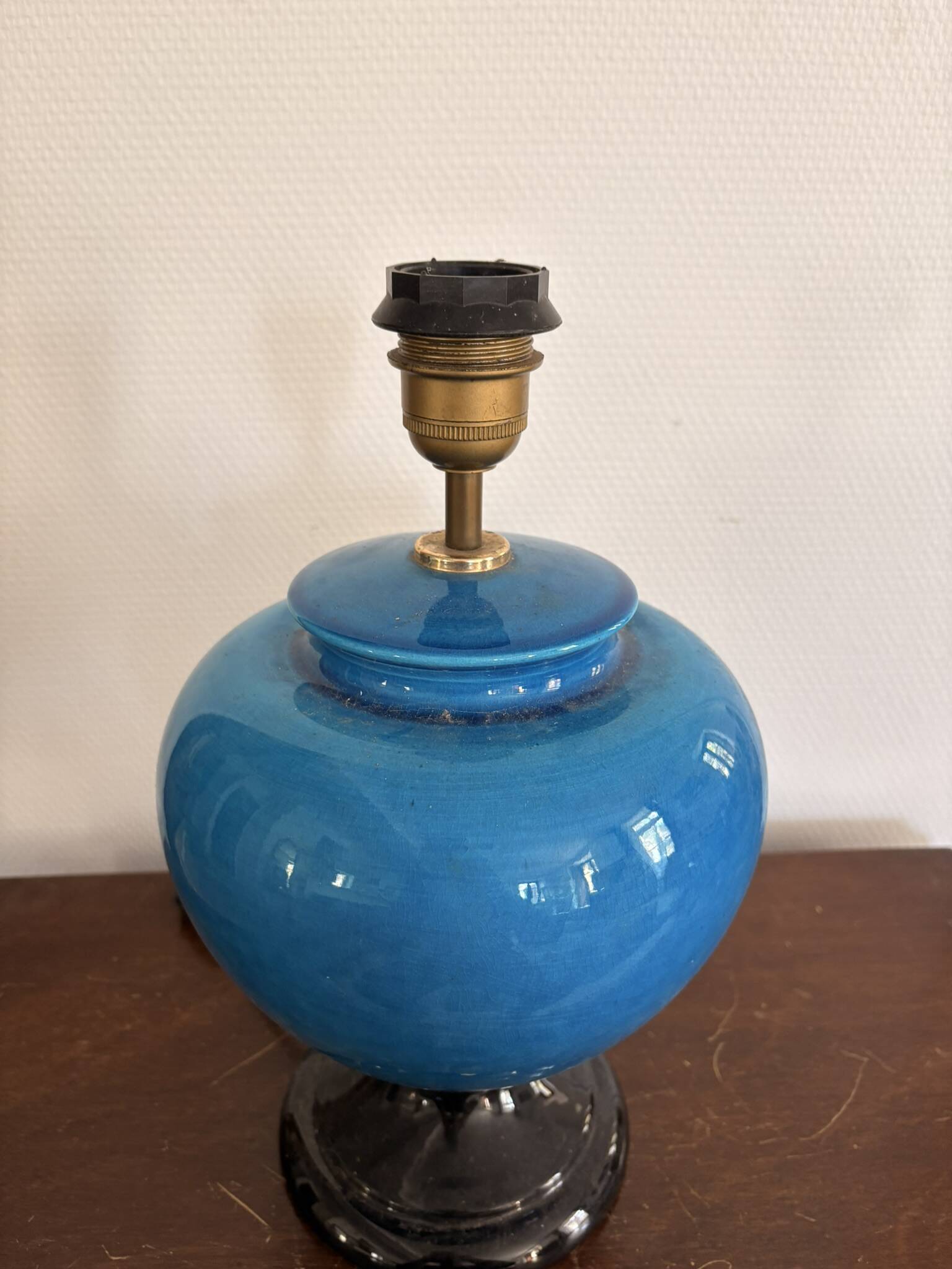 Antique Blue Glazed Ceramic Baluster Lamp Italy
