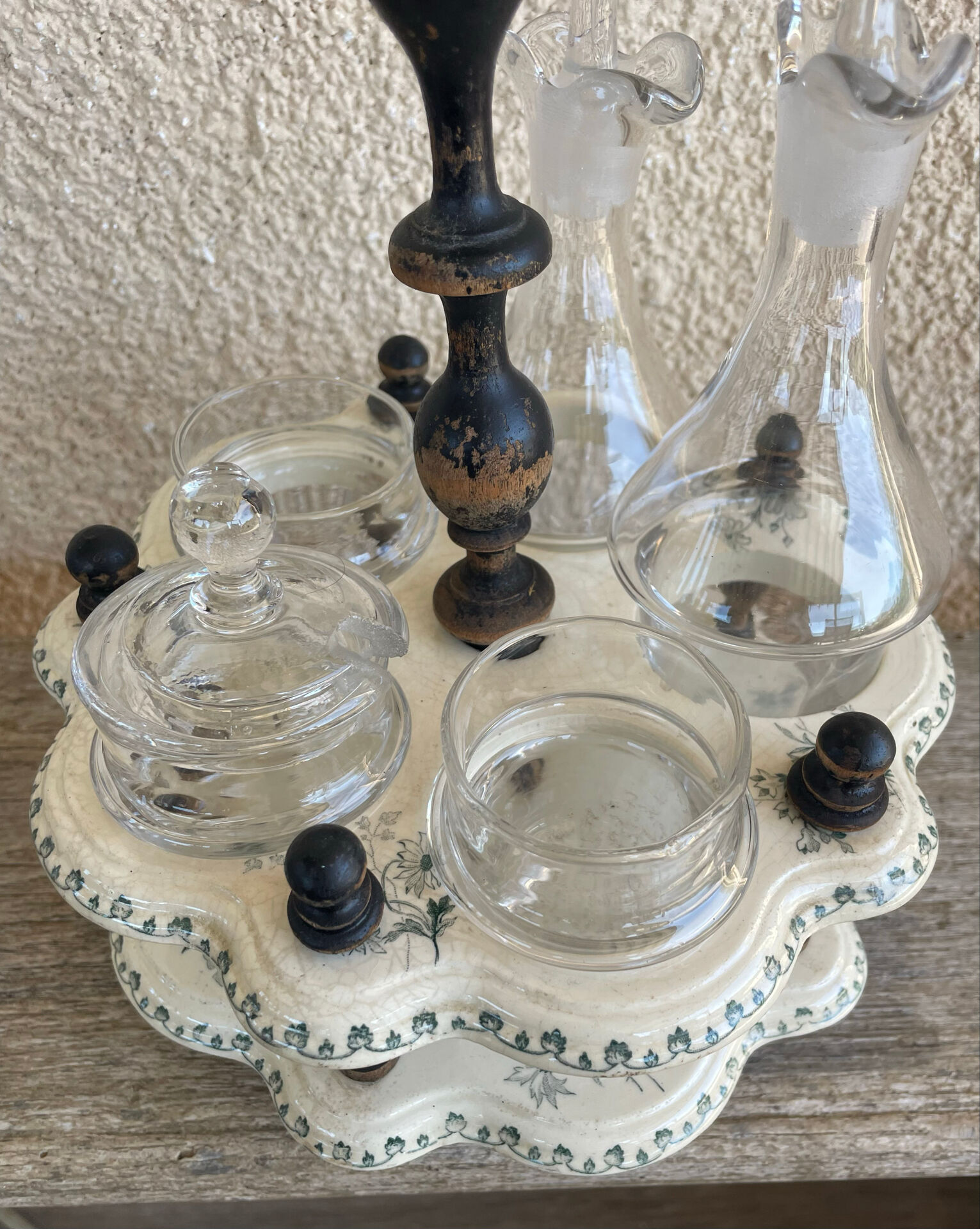 Oil and vinegar service, salt and pepper.