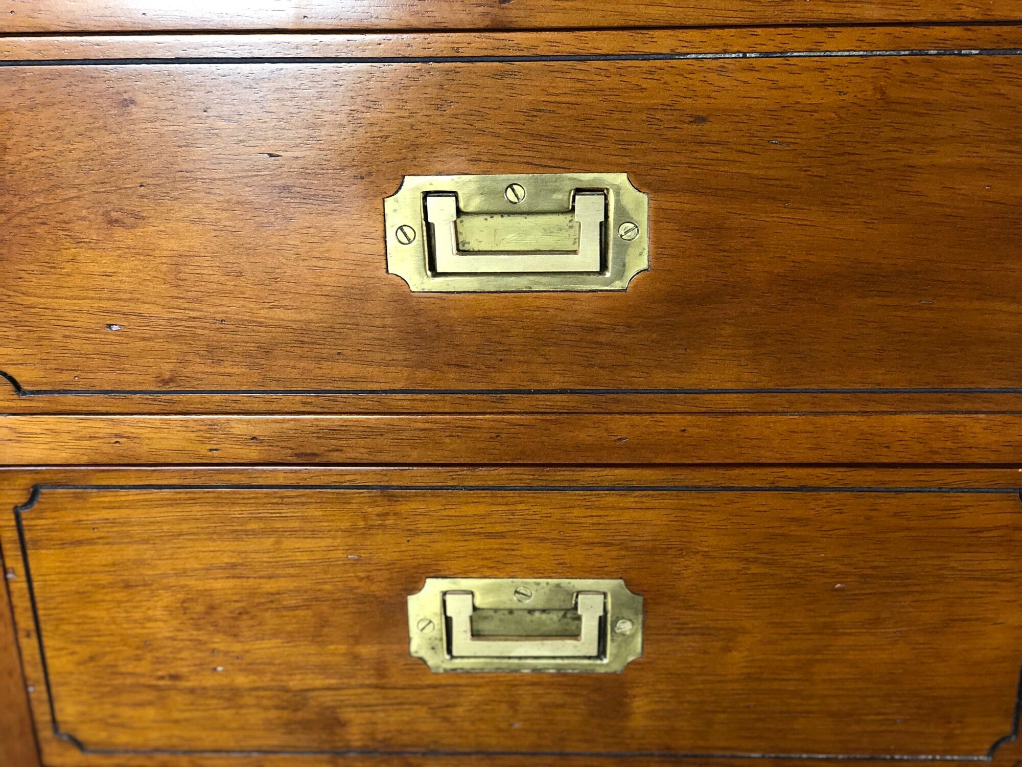Chiffonnier / storage cabinet 5 drawers in rubber tree tint walnut and brass