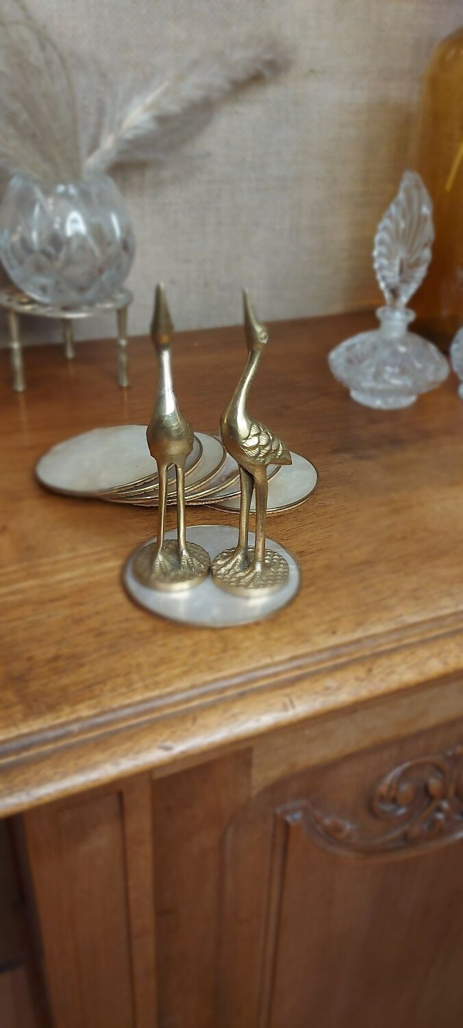 Mother-of-pearl and brass coasters