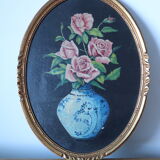 Oil on oval panel bouquet of roses