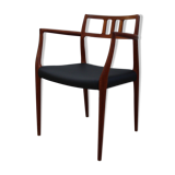 Vintage armchair in teak and black leather - Model 64 - Möller - Denmark '60's