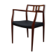Vintage armchair in teak and black leather - Model 64 - Möller - Denmark '60's