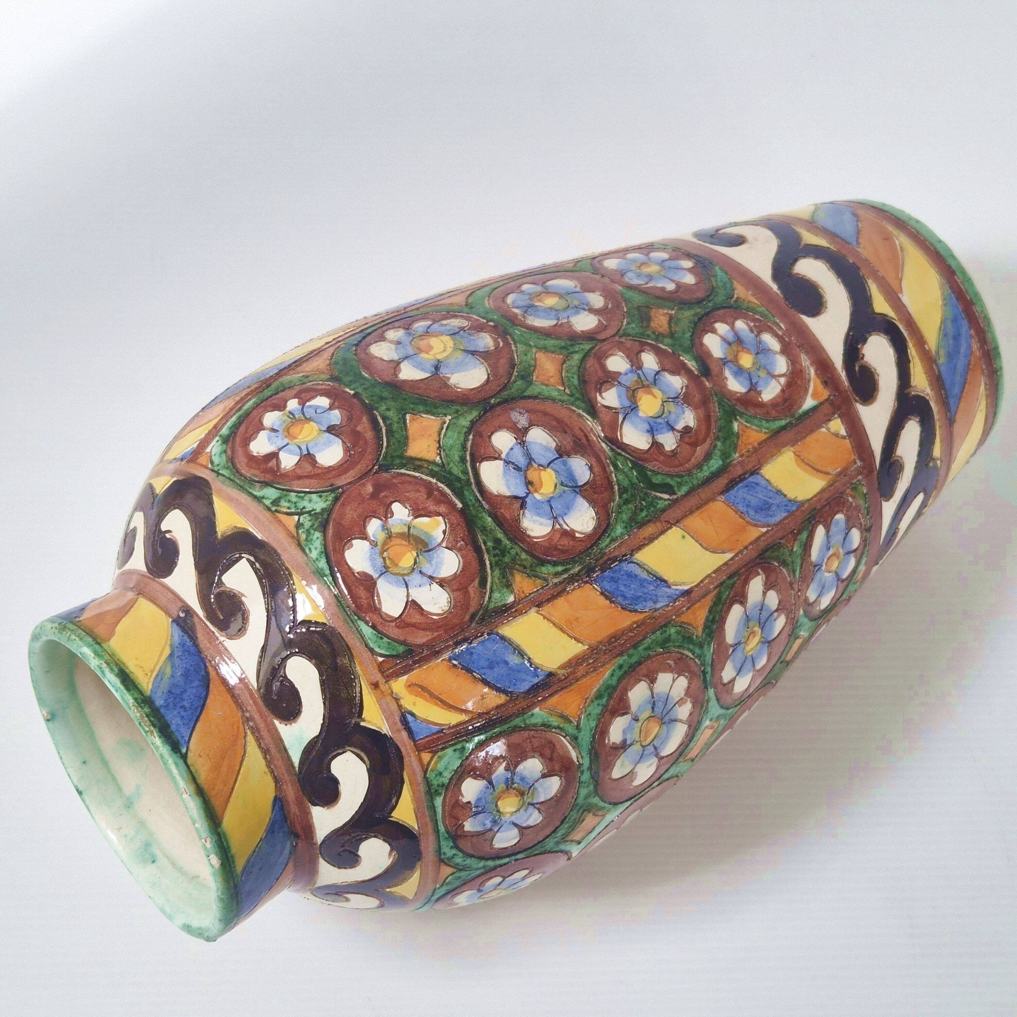 Vintage italian vase 1950 ceramic with floral decor signed b 1449 italy 50s 1950s