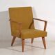 2 armchairs in wood and ochre fabric, 1950