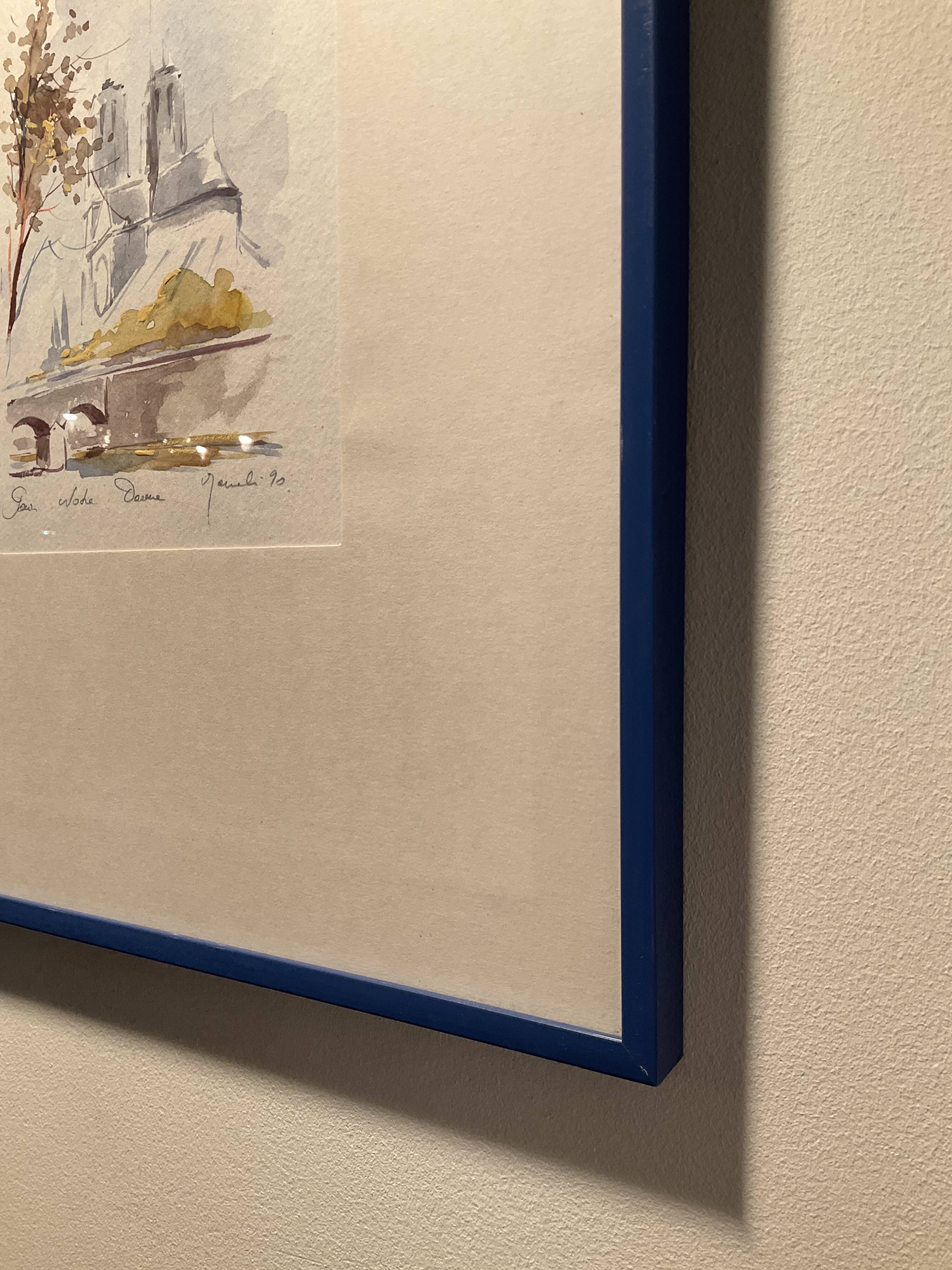 Watercolor Notre Dame de Paris signed year 90