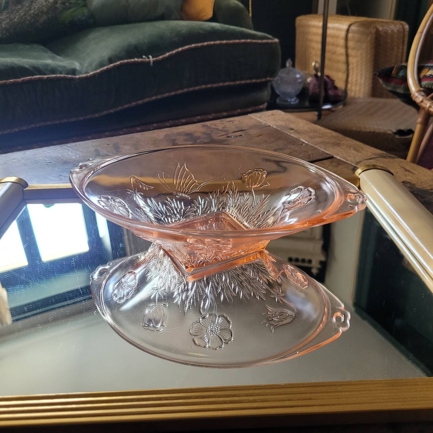 Art Deco molded pink glass bowl – Vallérysthal or Bohemian – 1930s