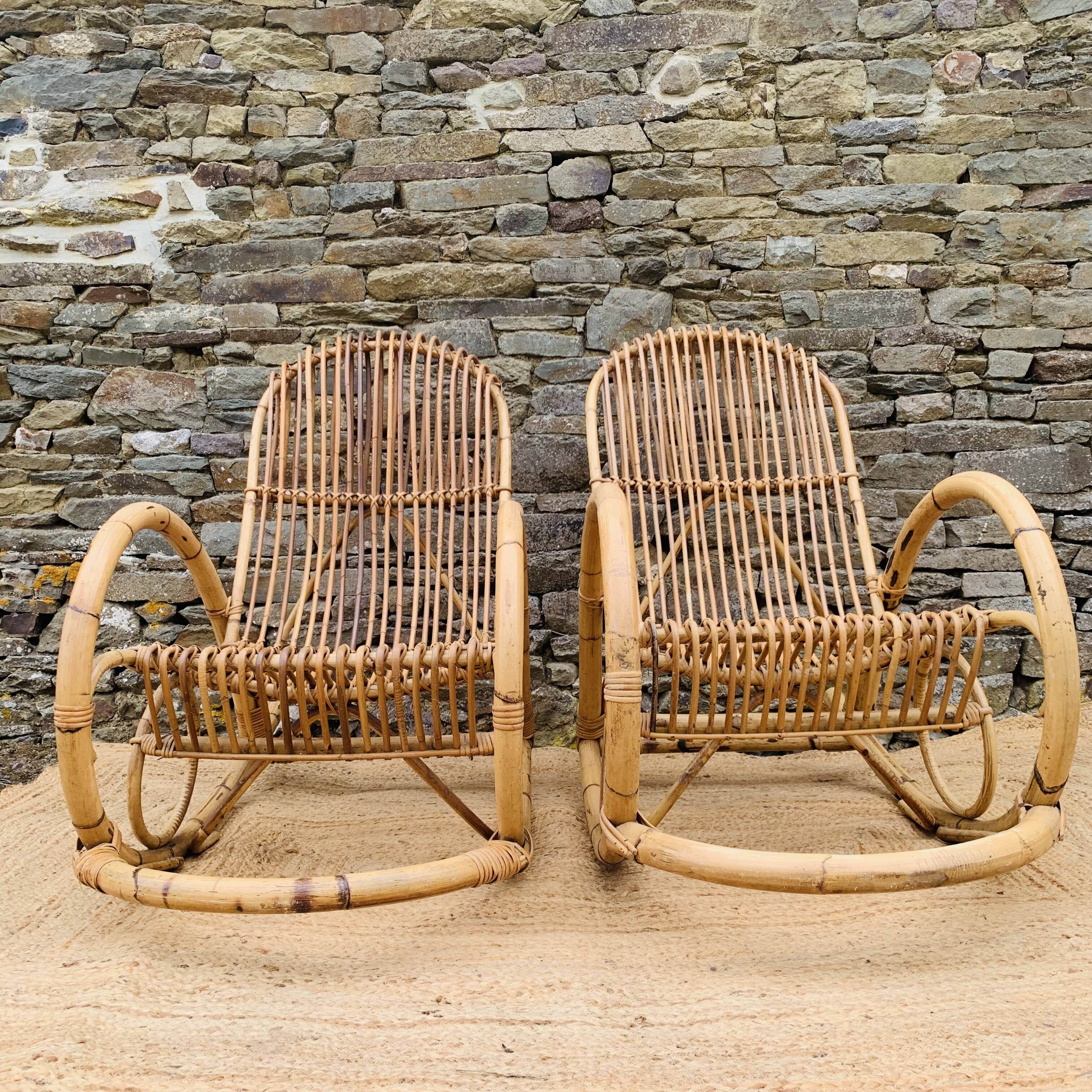 Pair of rattan rocking chairs by Rohe Noordwolde