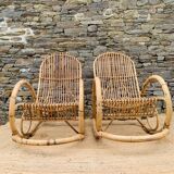 Pair of rattan rocking chairs by Rohe Noordwolde