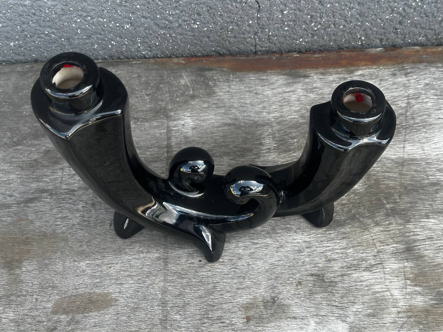 Vallauris Black Ceramic Candle Holder from the 50s