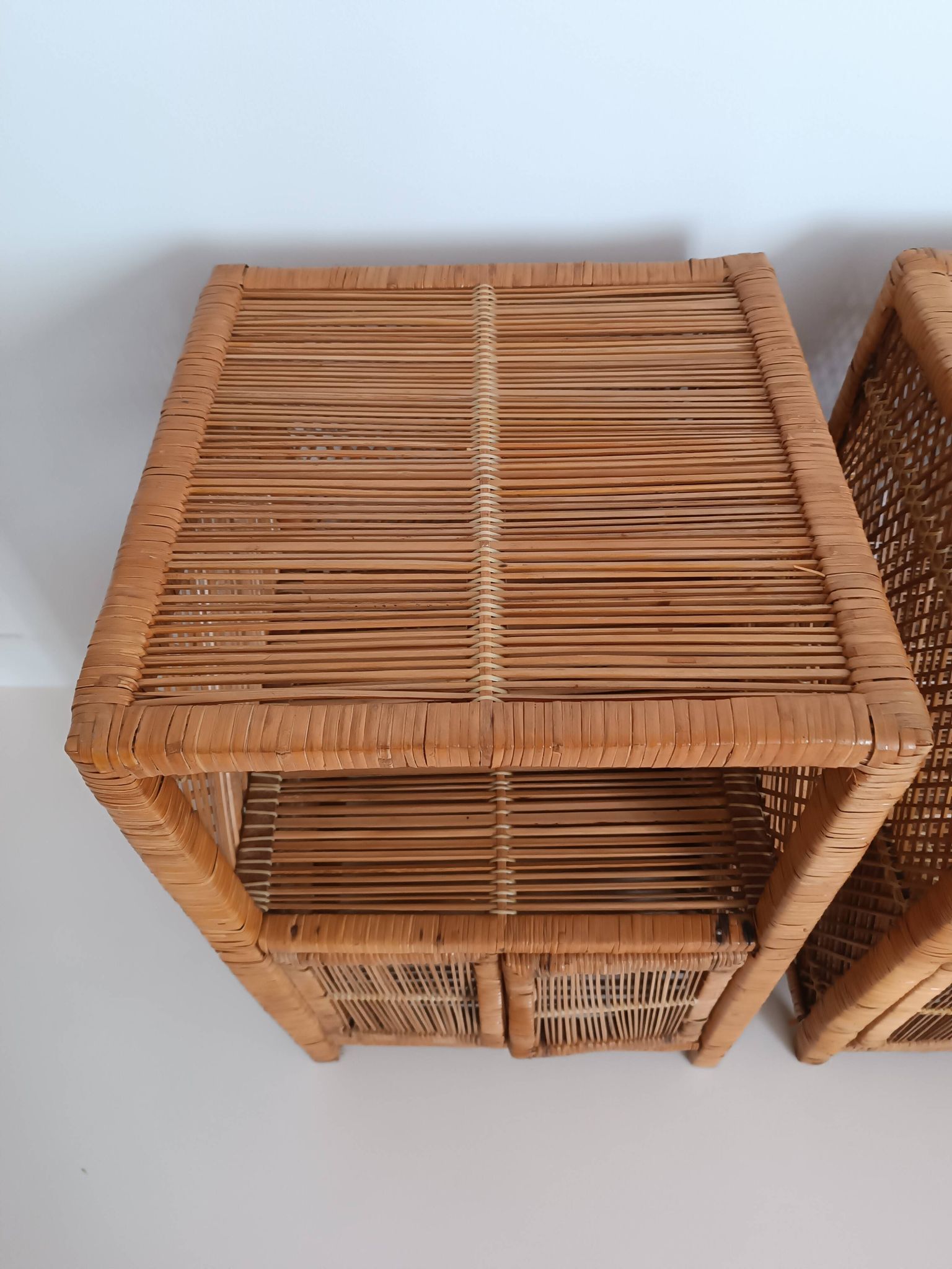 Pair of vintage rattan bedside tables