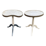 Pair of marble and ivory tripod pedestal tables
