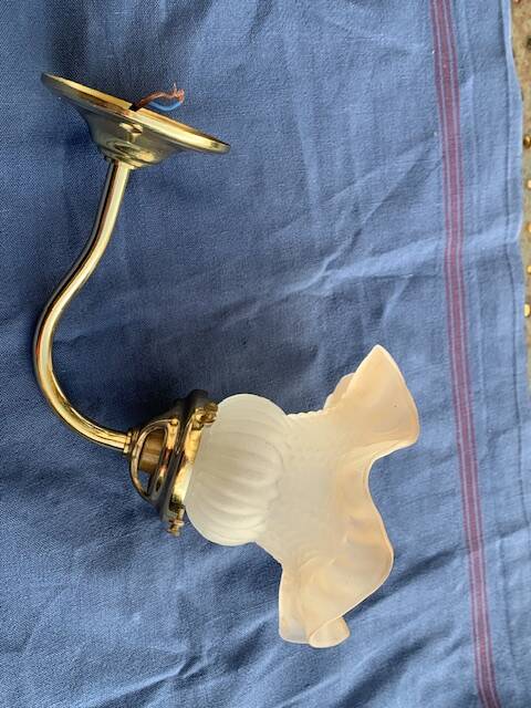 Wall light, art deco style, tulip globe in beige frosted glass