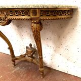 Louis XVI style console in gilded wood 20th century Veined green marble top