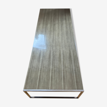 Table basse 160x60 en bois laqué avec entourage inox