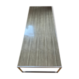 Table basse 160x60 en bois laqué avec entourage inox