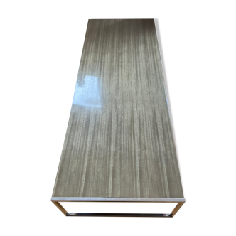 Table basse 160x60 en bois laqué avec entourage inox