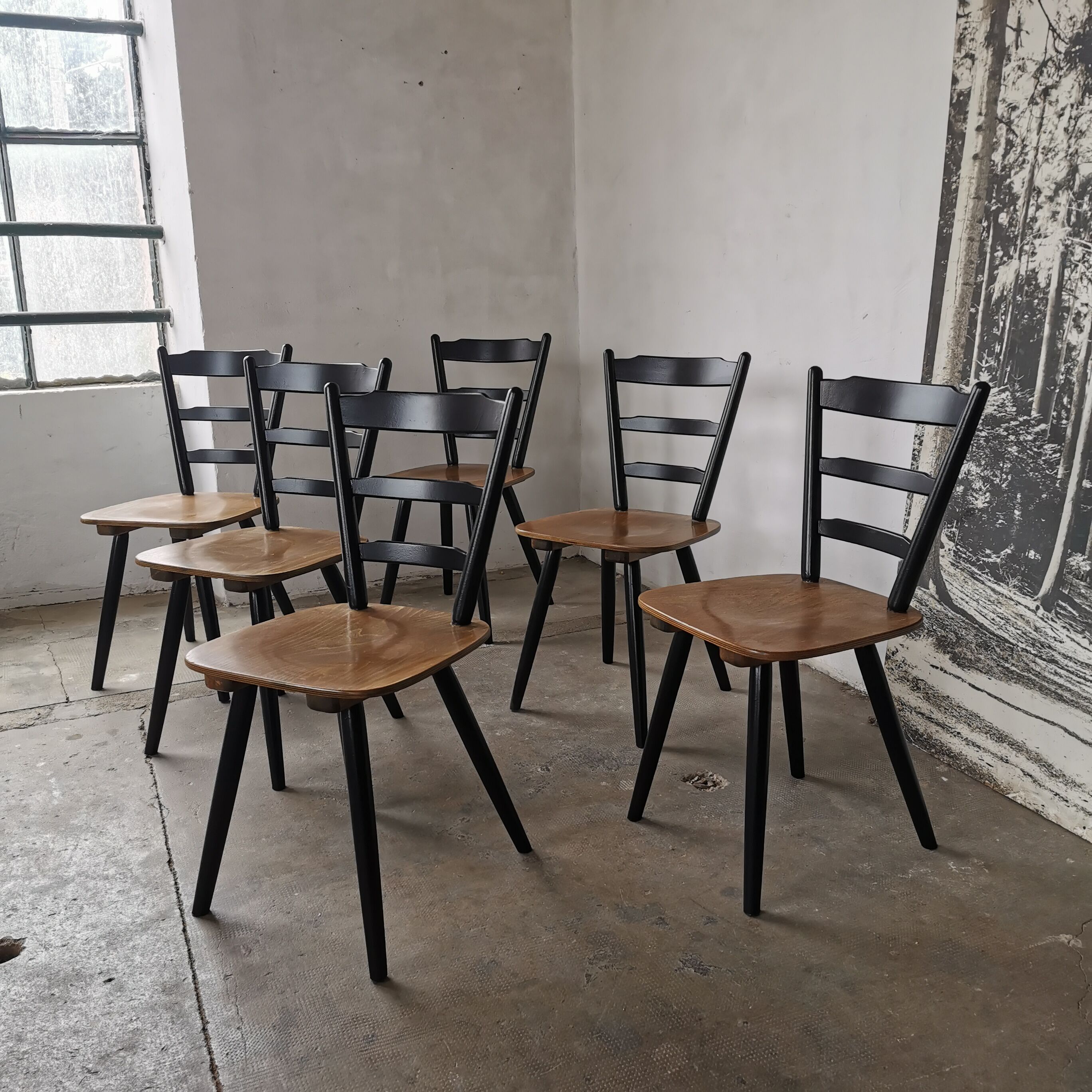 Set of 6 Scandinavian style bar chairs 1960/70