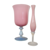 Set of 2 vases in opalescent pink opaline