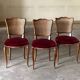 Set of 4 Louis XV style chairs in cherry wood – canework and burgundy velvet