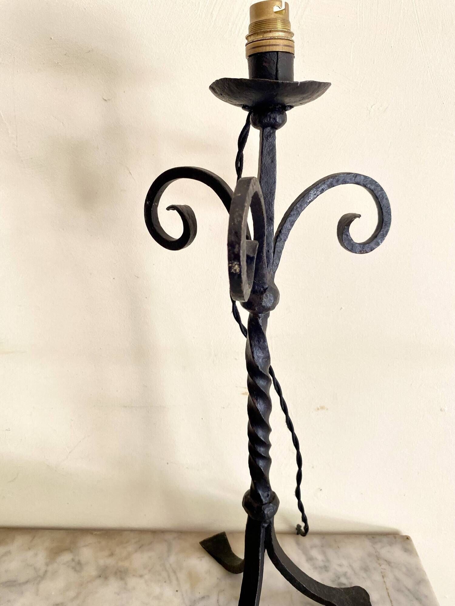 Wrought iron lamp, 2M fabric cable, conical lampshade