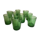 Service of 9 glasses green biot bubble cups
