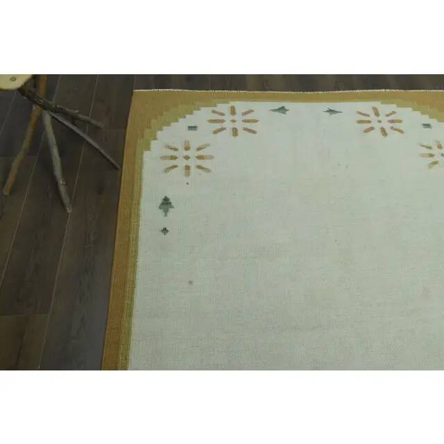 1970s Vintage Turkish Oushak Handmade Wool Cotton Beige Area Rug 172x225