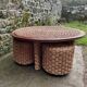 Coffee table and 3 rope stools from the 1970s.