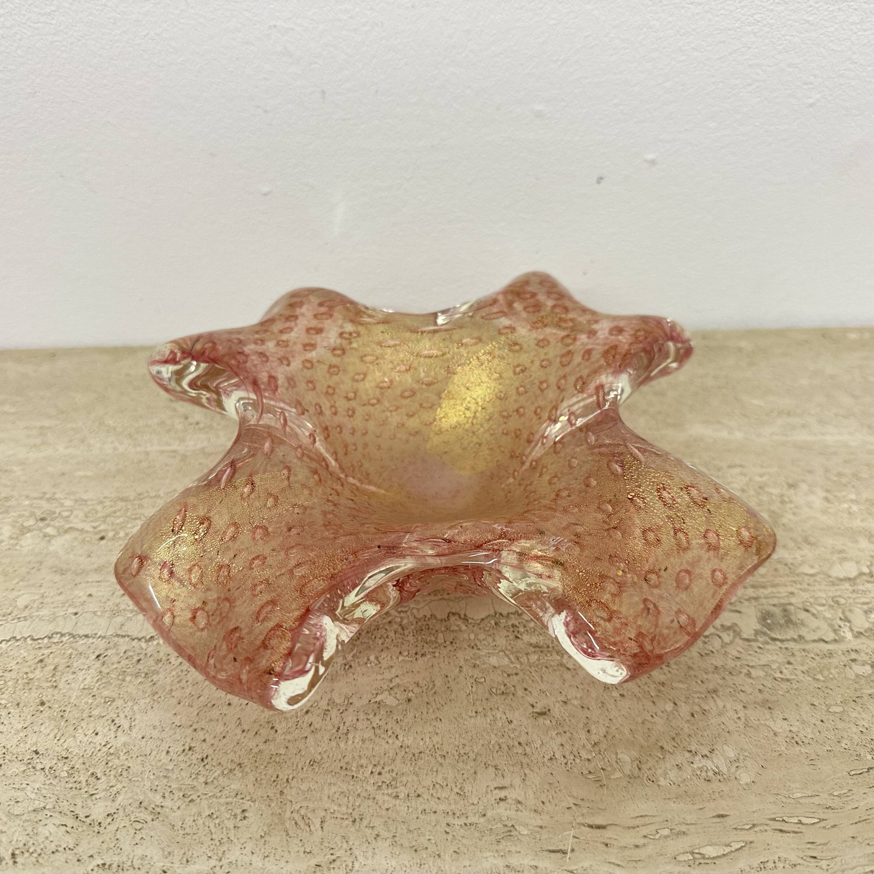 Mid century Murano glass pink bowl , 1970s