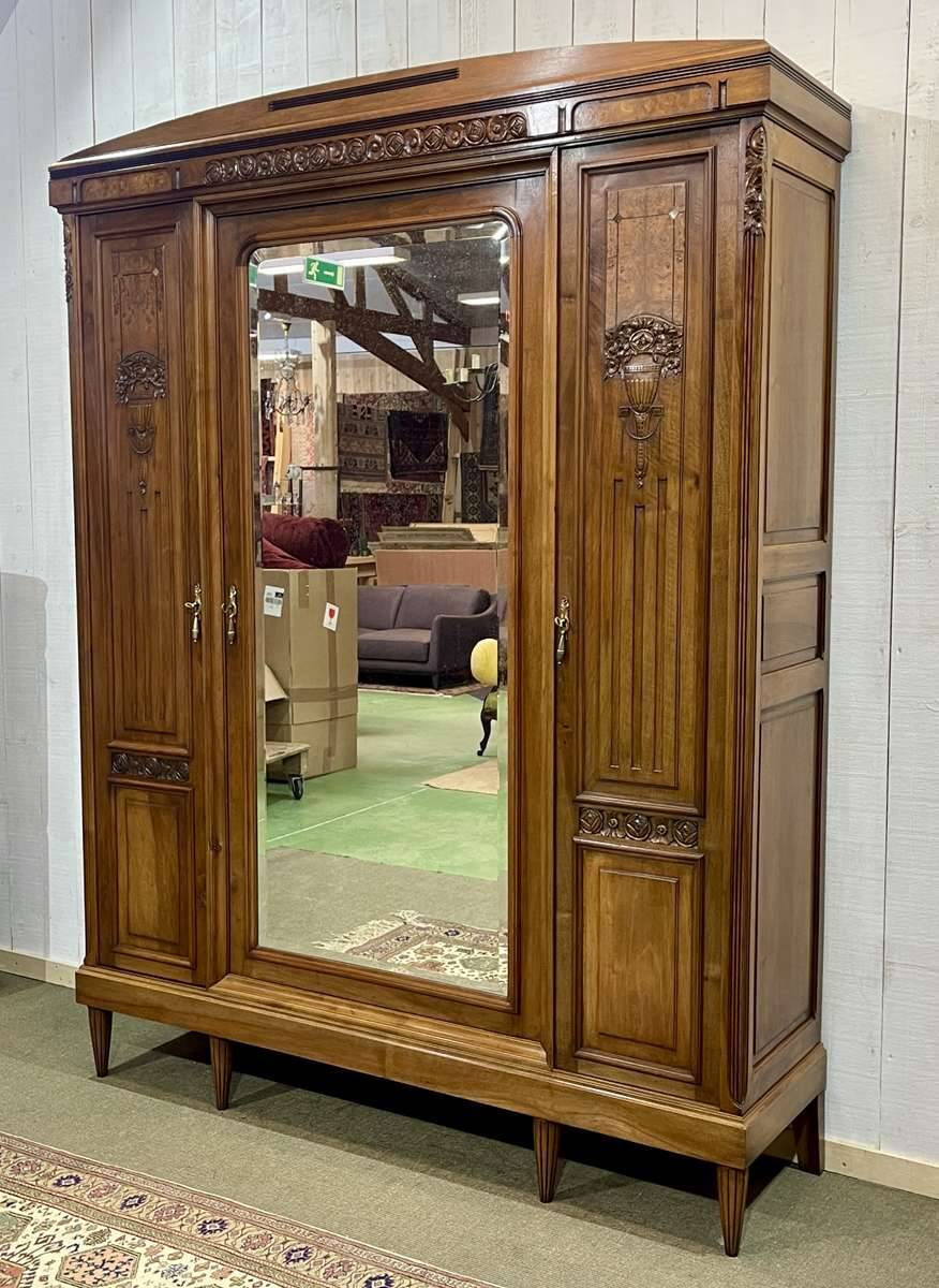 Art Deco period bedroom wardrobe with mirror in walnut and elm burl