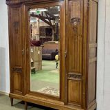 Art Deco period bedroom wardrobe with mirror in walnut and elm burl