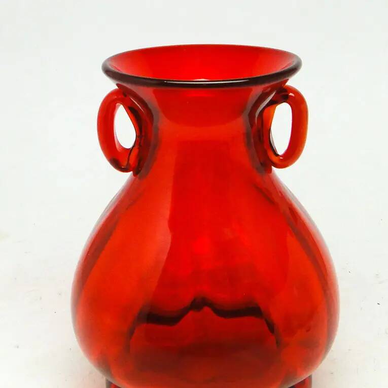 Mid-century modern vase, red glass, designed by J. Słuczan-Orkusz, Poland, 1970s