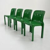 Set of 4 green Selene chairs by Vico Magistretti for artemide, 1970