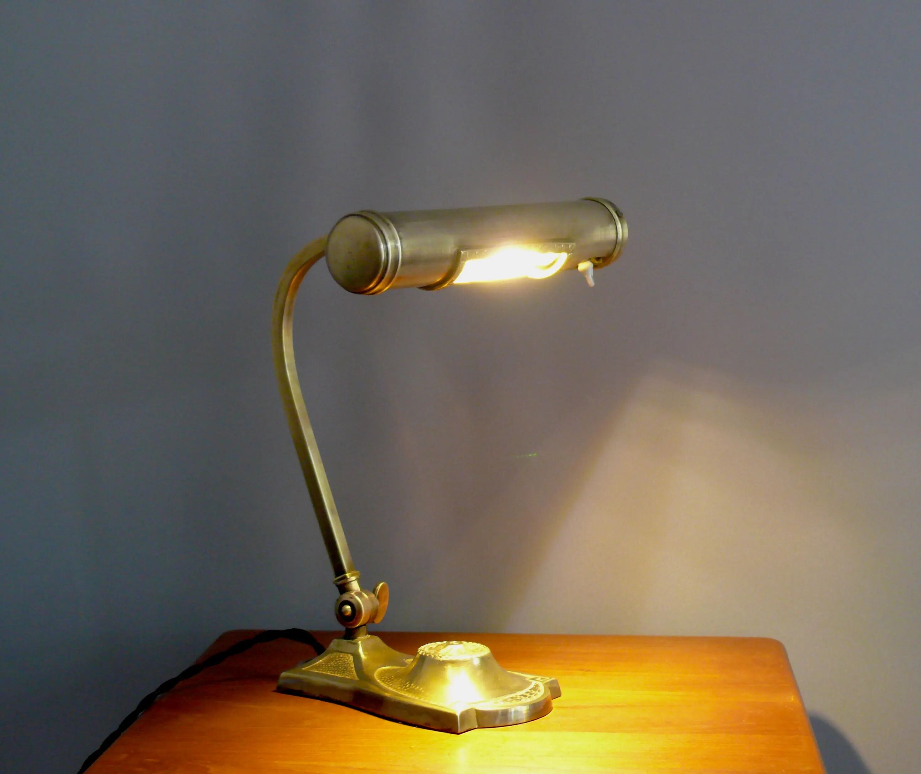 Art Deco brass piano lamp with rotary switch socket