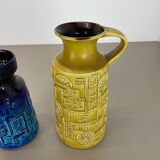 Set of 2 Multi-Color Fat Lava Op Art Pottery Vase by Bay Ceramics Germany, 1970s
