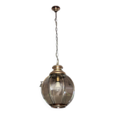 Lustre en laiton à segments de verre fumé, seconde moitié du XXe siècle