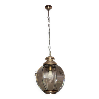 Brass chandelier with smoked glass segments, second half of the 20th centur