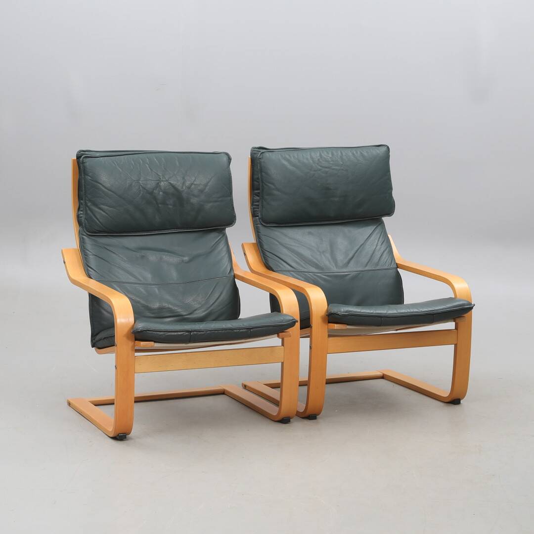 Noboru Nakamura for IKEA — “Points” Armchairs (Pair) — Birch & Leather