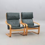 Noboru Nakamura for IKEA — “Points” Armchairs (Pair) — Birch & Leather