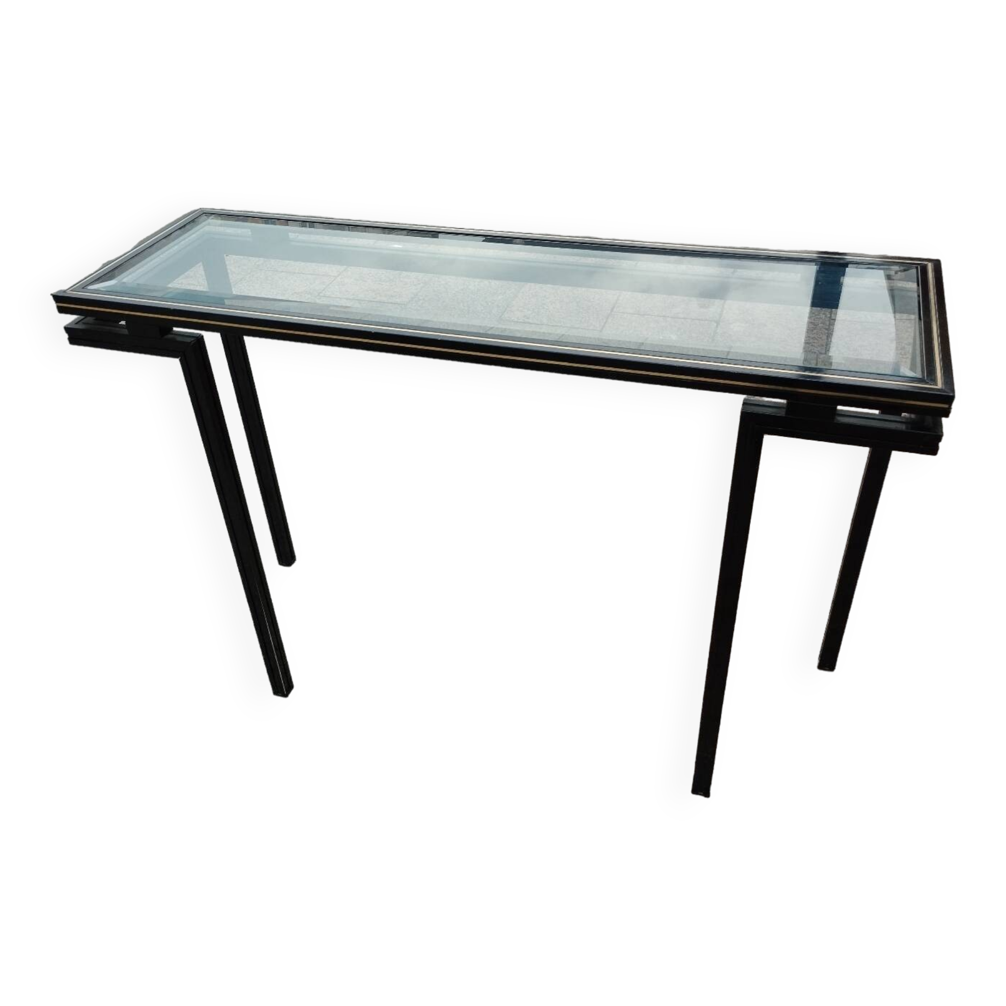 Old console with vintage glass top