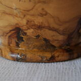 Artisanal vase in wood turned from varnished olive tree