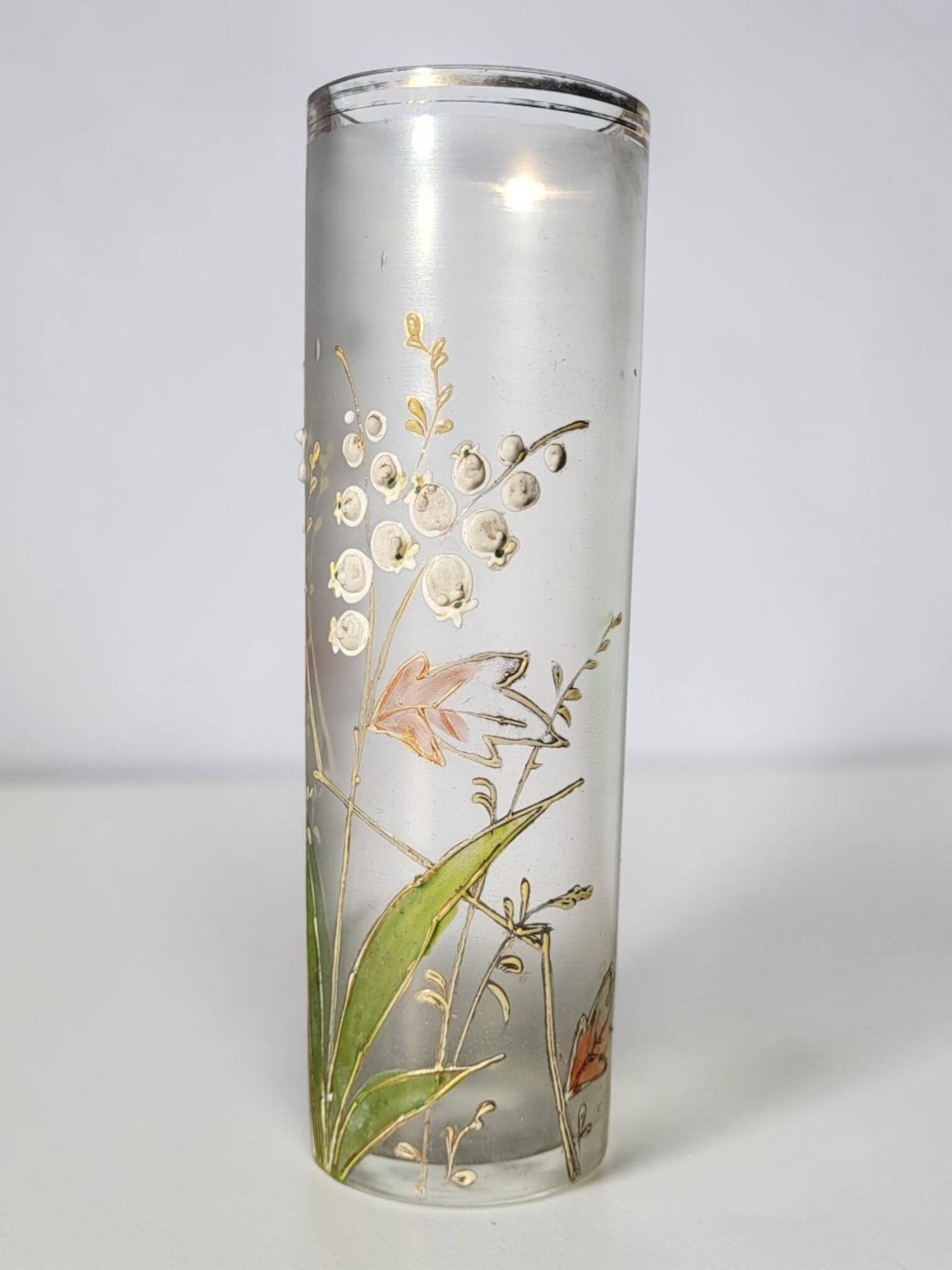 Art Nouveau enamelled glass cylinder vase