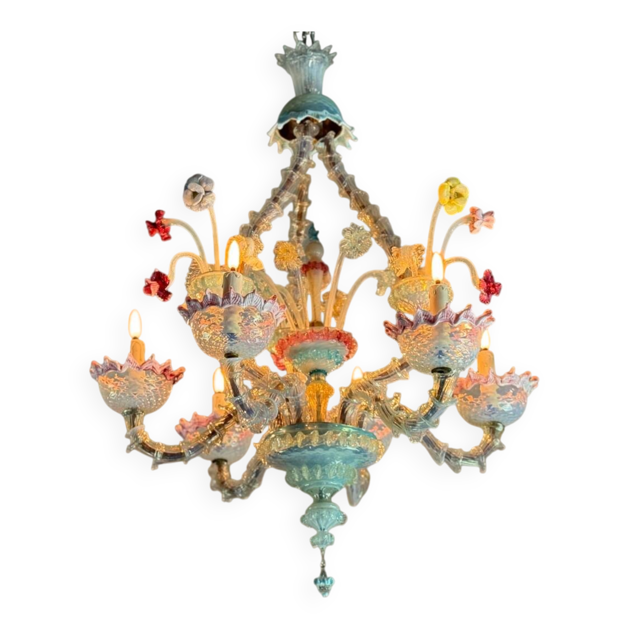 Venetian Rezzonico chandelier in multi-colored Murano glass, circa 1900