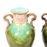 Vases Art Nouveau Barbotine Majolique Français Faïence Antique 19cm