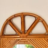 Curved half-moon console in rattan and bamboo with mirror by Vivai del Sud, Italy, 1960s.