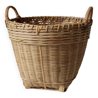 Cache pot tressé en bambou vintage