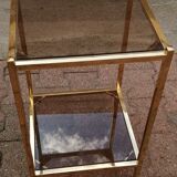 Golden side table and smoked glass 60s-70s