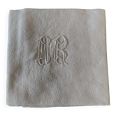 Serviette de table ancienne coton damassé brodé monogramme NR