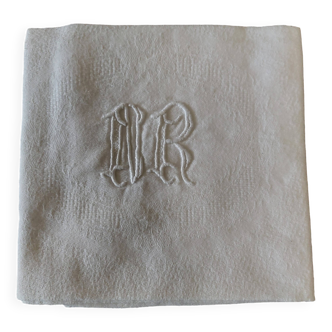 Serviette de table ancienne coton damassé brodé monogramme NR